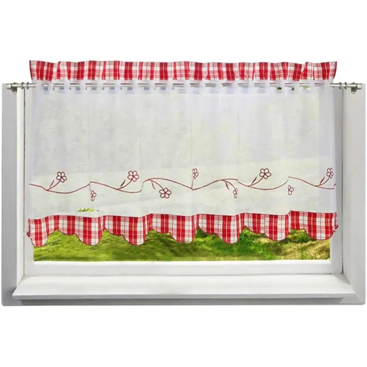 Cortina para puerta francesa en tejido de imitación de hilo de algodón - 1 panel (alto x ancho/30x90 cm, rojo) - 1