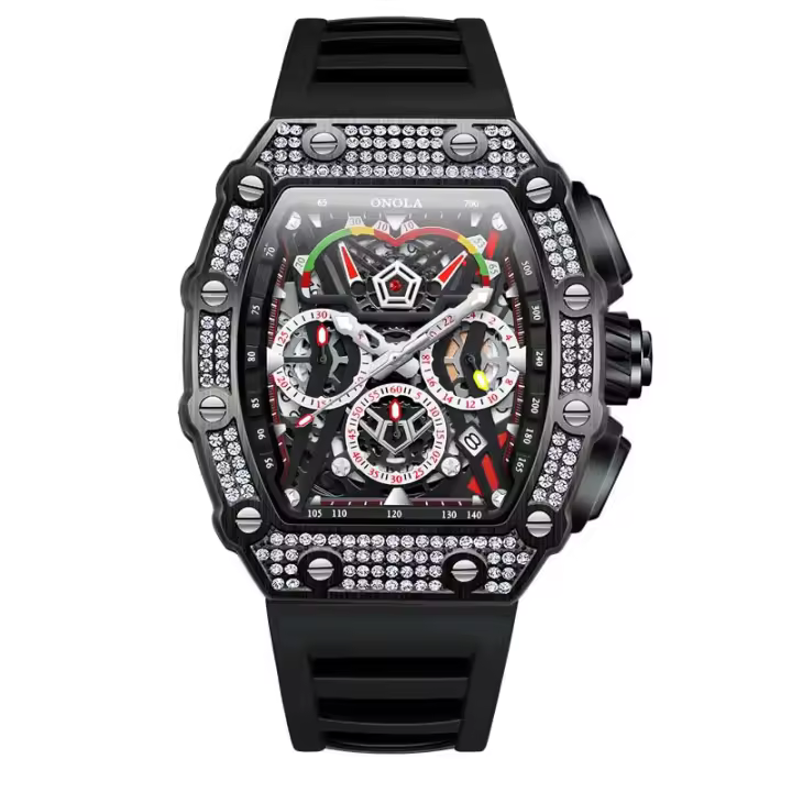 Reloj Mecánico Automático Para Hombre ONOLA 2022 Diseño Único De Lujo Con Incrustaciones De Diamante Resistente Al Agua Correa De Silicona Display Numerario Estilo Casual - 1