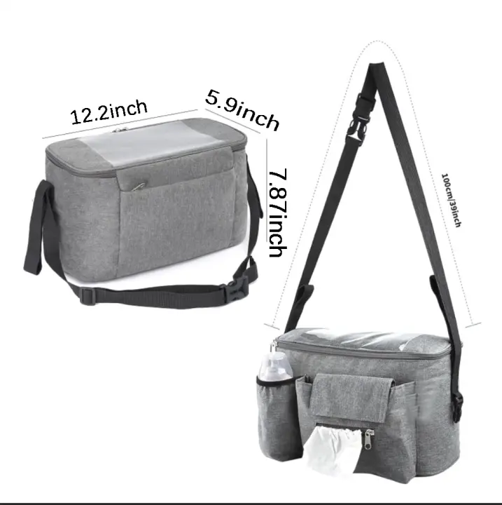 Bolsa de almanamiento universal para cochecito de 12,2*7,87*5,9 pulgadas, Organizador de cochecito, with 2 Ganchos, almanamiento multicapa, Gran capacidad - 1