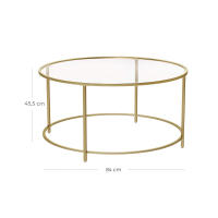 Mesa de centro redonda de cristal con marco de acero dorado, ideal para salón y café - details 6