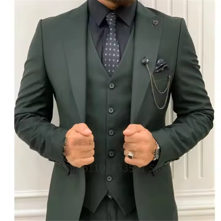 Traje De Boda Para Hombre 3 Piezas Tuxedo Formal Ajustado Con Chaleco Pantalones Solapa Notch Cierre Simple (Blazer+Vest+Pants) - 1