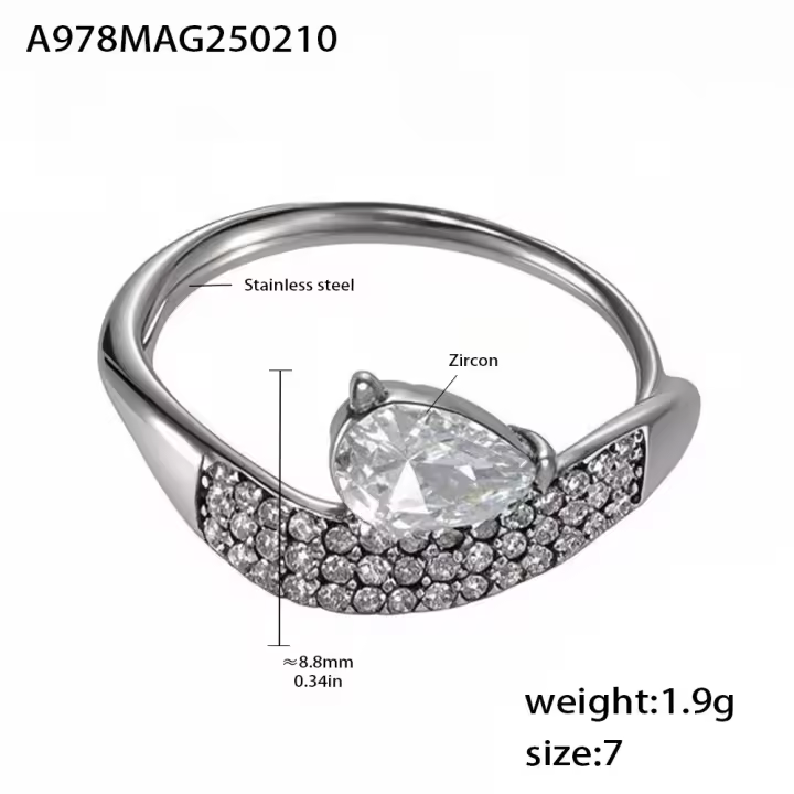 Encanto Aristócrata Rosa flor anillos para mujer 316L Acero inoxidable circón cúbico mujeres anillos de dedo joyería de moda impermeable impermeable delicado moda de lujo lágrima Zirconia pavé anillo de acero inoxidable para mujeres - 1