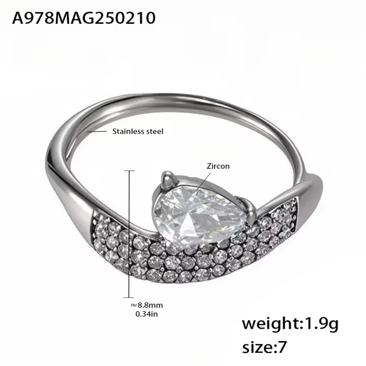 Encanto Aristócrata Rosa flor anillos para mujer 316L Acero inoxidable circón cúbico mujeres anillos de dedo joyería de moda impermeable impermeable delicado moda de lujo lágrima Zirconia pavé anillo de acero inoxidable para mujeres - 1