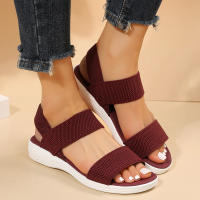 Sandalias De Mujer De Tejido Elástico Con Tacón Bajo Y Plataforma No Disponible Cómodas Y Ligeros Para Caminar En Verano Talla Real Adecuada Estilo Fashion - details 10