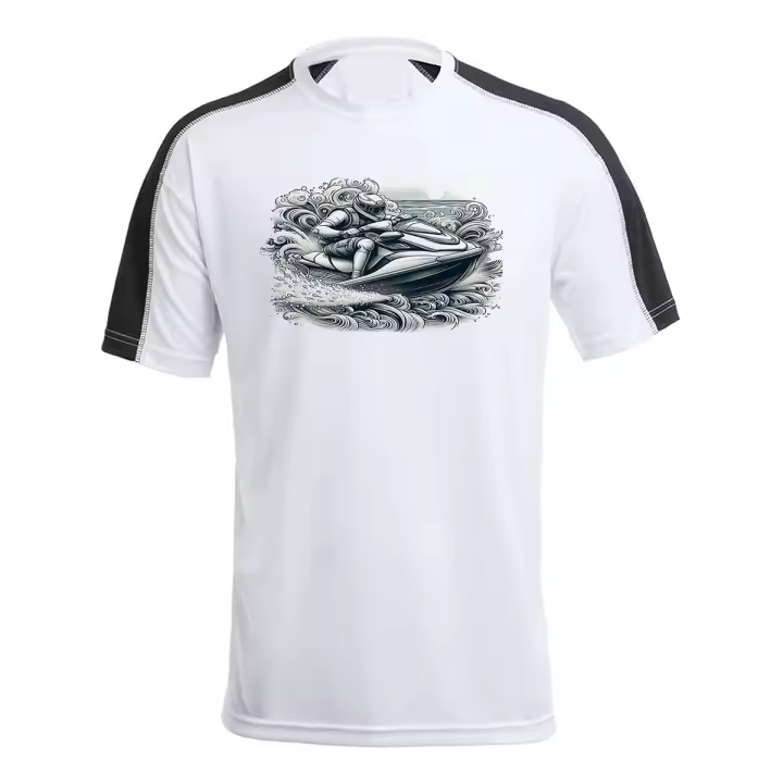 MERCHANDMANIA CAMISETA TÉCNICA FRANJA MANGAS NEGRA deporte playa moto acuatica agua carrera tshirt - 1