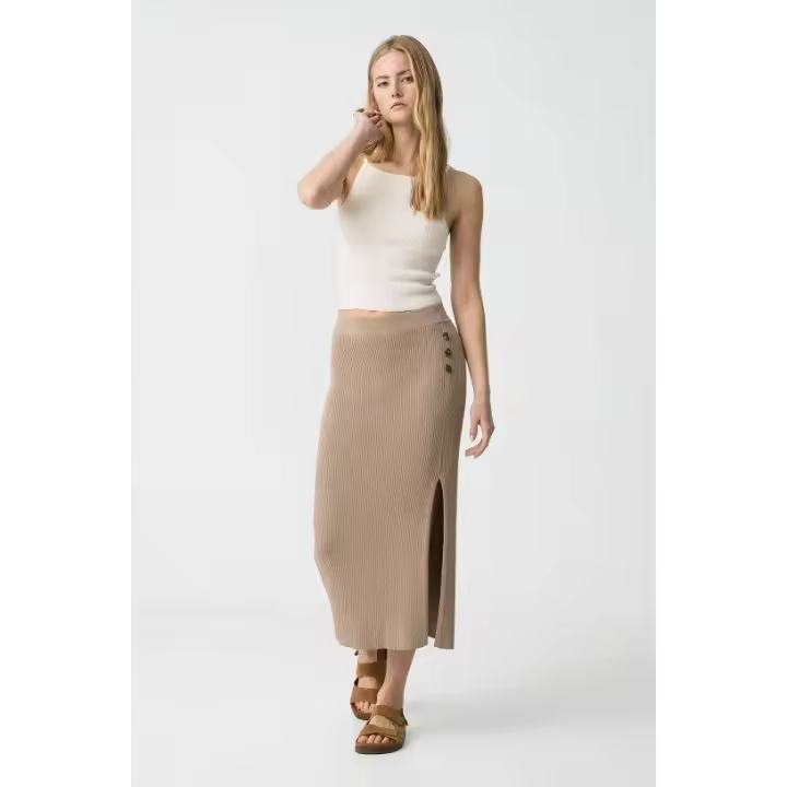 Faldas y shorts Marcas Mujer Ropa Tiffosi Tiffosi mujer  Falda canalé midi -Tiffosi- Polly beige - 1