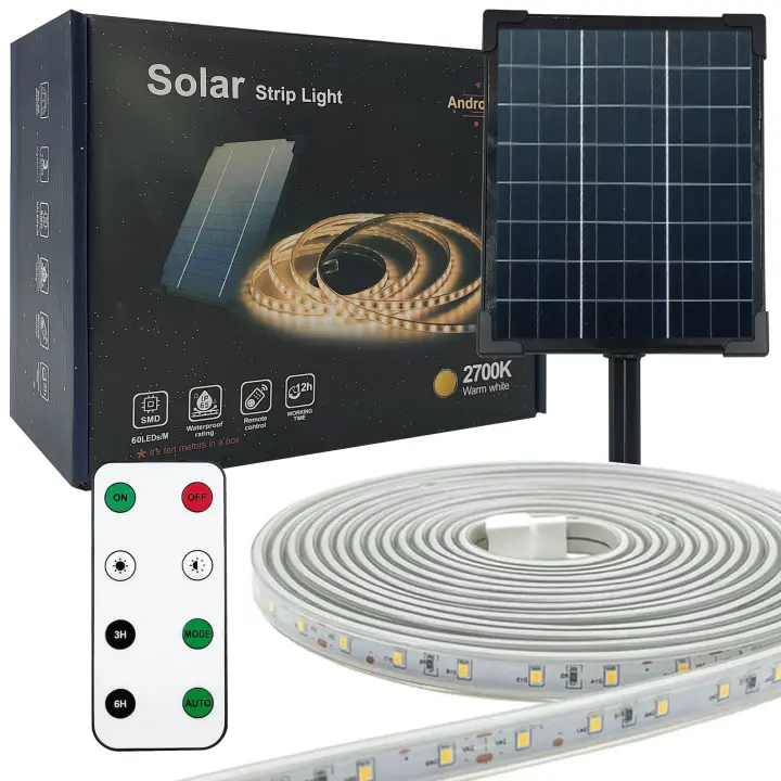 Tira de Luz Solar Exterior Regulable, 3.2V, Flexible, Impermeable IP65, Luces Led con Mando a Distancia y Pica para jardín, Luz cálida 2700K - 1