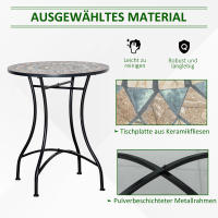 Mesa de Jardín Mesa Mosaic Mesa Bistro Redonda Verde Beige Blanco Cerámica Mosaic Superior Ø 60cm Jardín Balcón Patio - details 0