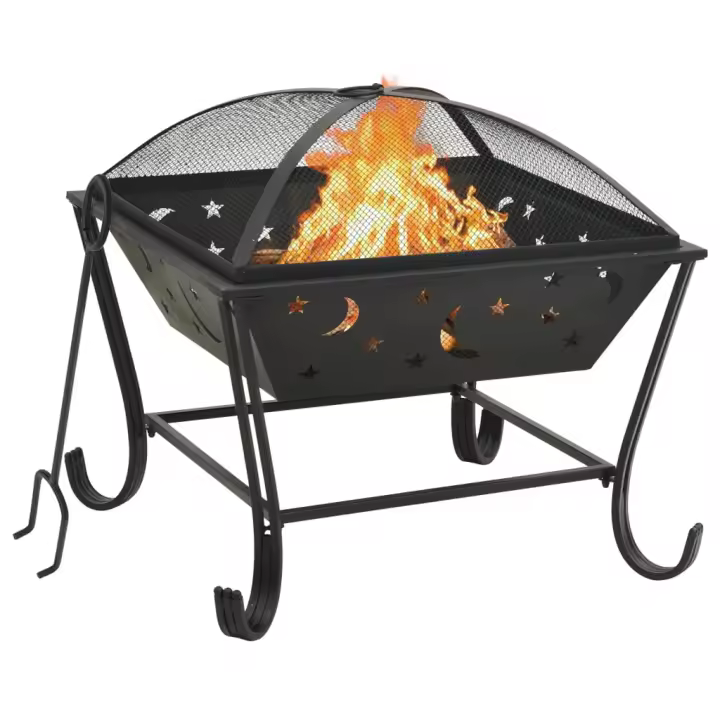 vidaXL Brasero con atizador acero XXL 62 cm - 1