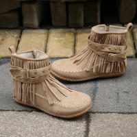 Botines De Otoño Para Mujer Zapatos Planos Botas De Tobillo Retro En Cuero Suelto Con Borlas Punta Redonda Suave Casual - details 7