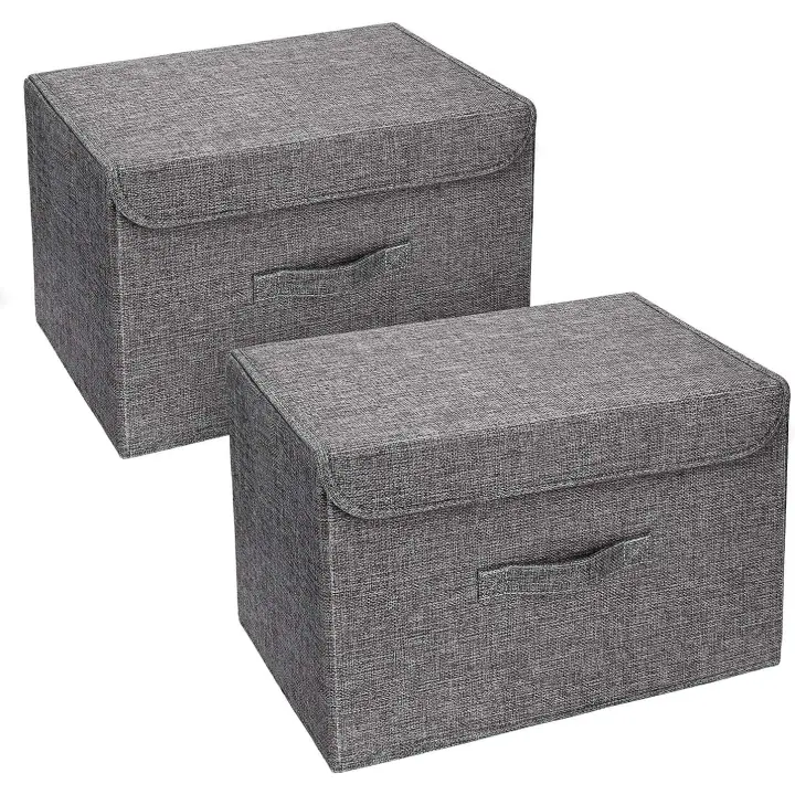 2 Piezas Cajas Organizadas con Tapa Cajas de Almacenamiento Plazas Fabricas en Tela con Asas Ideal Para Guardar Ropa, Zapatos, Ideal Para Guardar Juguetes, Ropa Y Cachivaches - 1