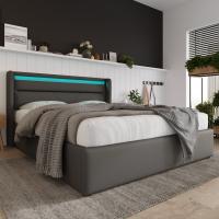 Cama de almacenamiento hidráulico con tira de Luz LED, Cama Doble Marco de Cama tapizada 160x200 cm, Cama funcional, gris (con colchón) - details 0