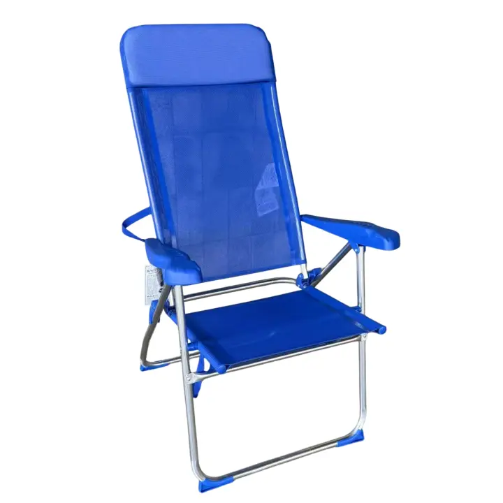 Silla Alta plegable de playa con Cojin estructura de aluminio y tejido Textileno, transpirable y fresco, 7 posiciones 65 x 65 x 118 cm - Maxia Market - 1