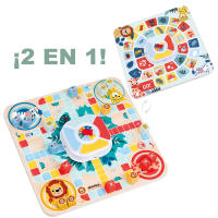 WOOMAX - Juego de la oca y parchís, Juegos de mesa 2 en 1 para niños, Fabricado en madera natural FSC, Tablero 30x30 cm, Juegos clásicos infantiles, Juguetes educativos, Regalo niños navidad, +4 años - details 1