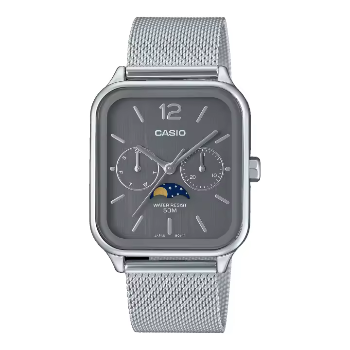 Reloj CASIO MTP-M305M-8AVER Fase Lunar Hombre MTP-M305 Series con correa de malla GRIS - 1