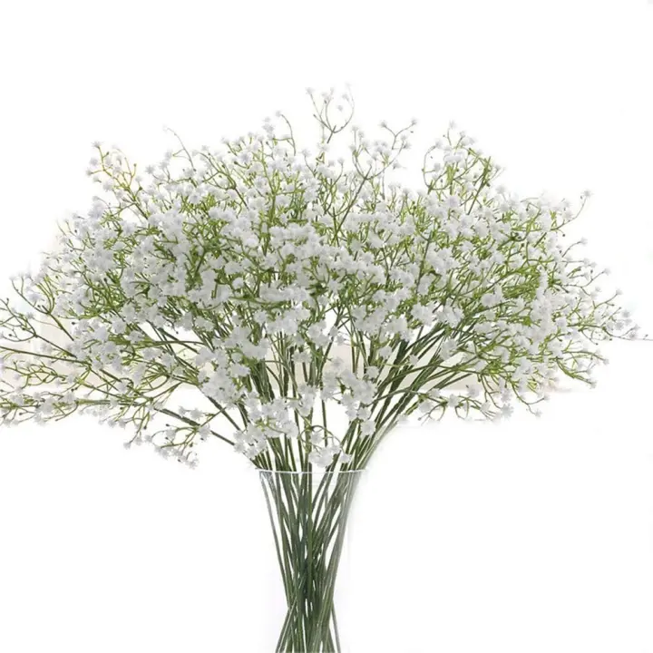 piezas de flores artificiales de tallo largo con tacto real, ramos de gypsophila de seda para decoración de bodas en interiores y exteriores (blanco) - 1
