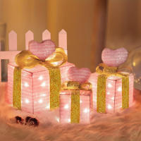 Caja De Regalo Forma De Corazón Rosa Con Luz Para Decoración De Bodas Y Fiestas Decoración De Dormitorio Arreglo De Ambiente! - details 0