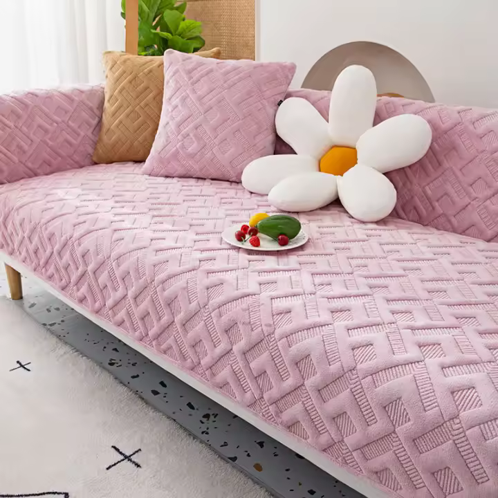 Cubierta De Sofá De Veludo Lechoso Para Otoño E Invierno Terciopelo Grueso Fundas Protectoras De Muebles Para Sala De Estar Estilo Sólido Tamaño Variado - 1