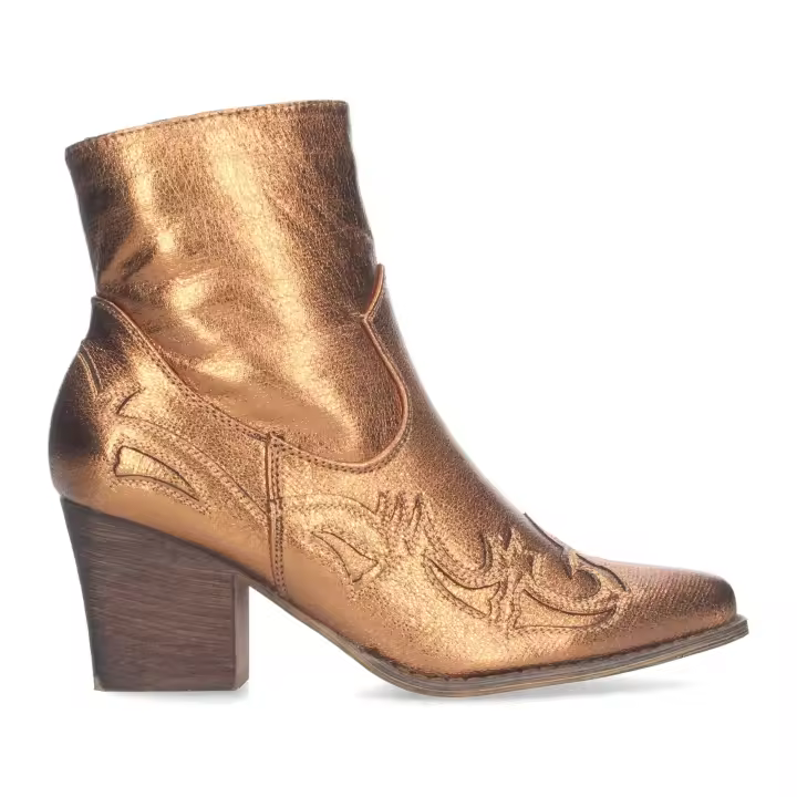 PuntoSalao Botines camperos de tacón medio campero cowboy mujer bronce - 1