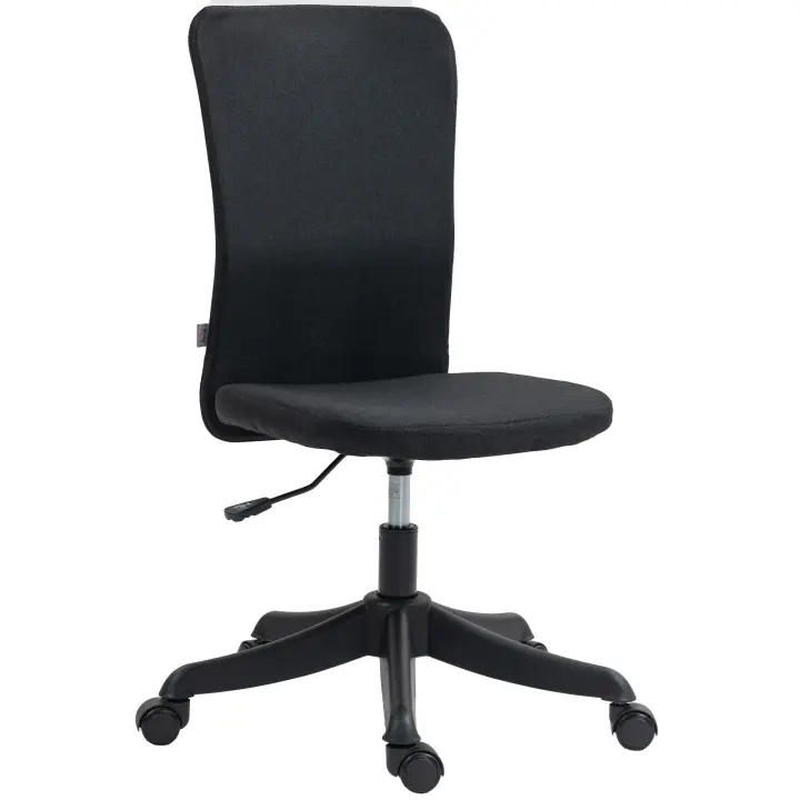 HOMCOM Silla de Escritorio sin Brazos Silla de Oficina Giratoria Tapizado en Lino Sintético con Altura Ajustable para Estudio Dormitorio Tocador Carga 120 kg - 1
