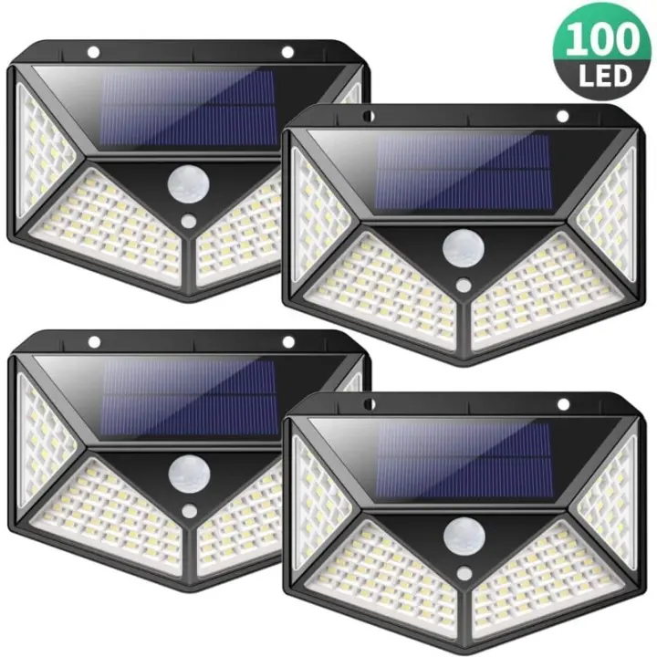 Lámpara solar para exteriores 100 LED 2200 mA Sensor de movimiento de iluminación solar para exteriores, potente foco solar inalámbrico, luz solar con 3 modos de iluminación para jardín, patio - Paquete de 4 - 1