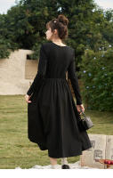 MISHOW Vestido Negro Tejido a Mano Con Ajuste Para Mujer Primavera/Otoño V-cuello Elegante Vintage A-line Midi Vestido MXC59L1640 - details 8