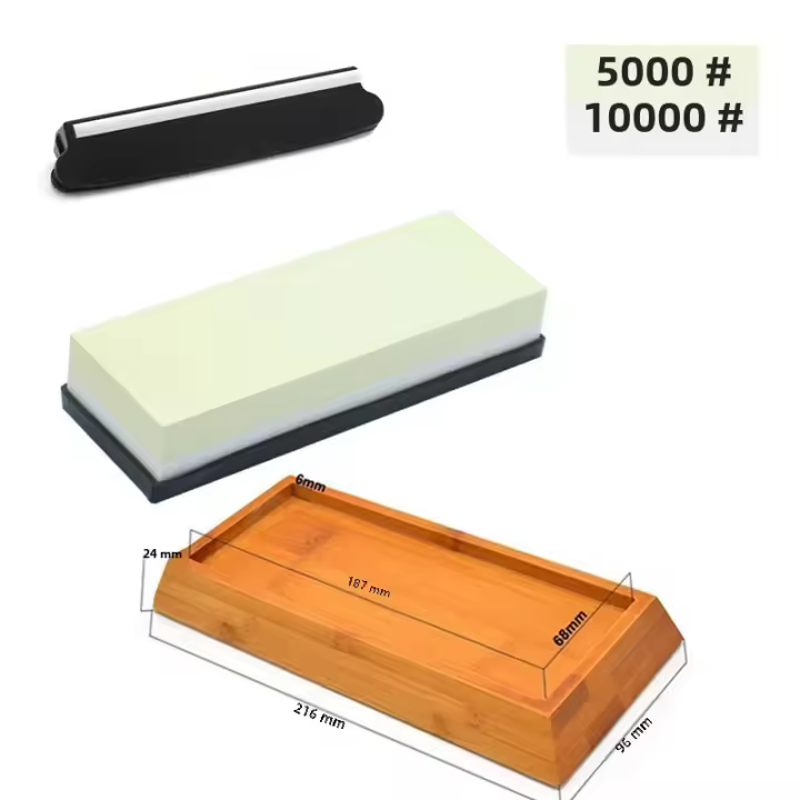 Juego De Piedra De Afilar Cuchillo Profesional Doble Cara Piedra De Afilado Con Base De Bambú Guía De Ángulo Piedra De Agua Multifuncional Para Cocina - 1