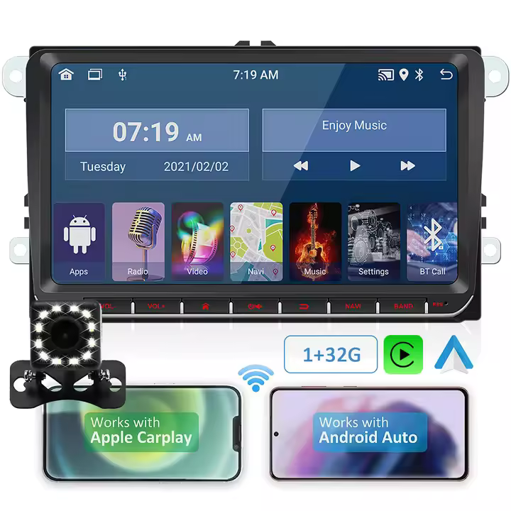 Radio de coche de 9 pulgadas Android 12,0 reproductor Multimedia de coche GPS BT WiFi Carplay para VW Golf Polo Skoda Passat Seat Leon Auto Radio - 1