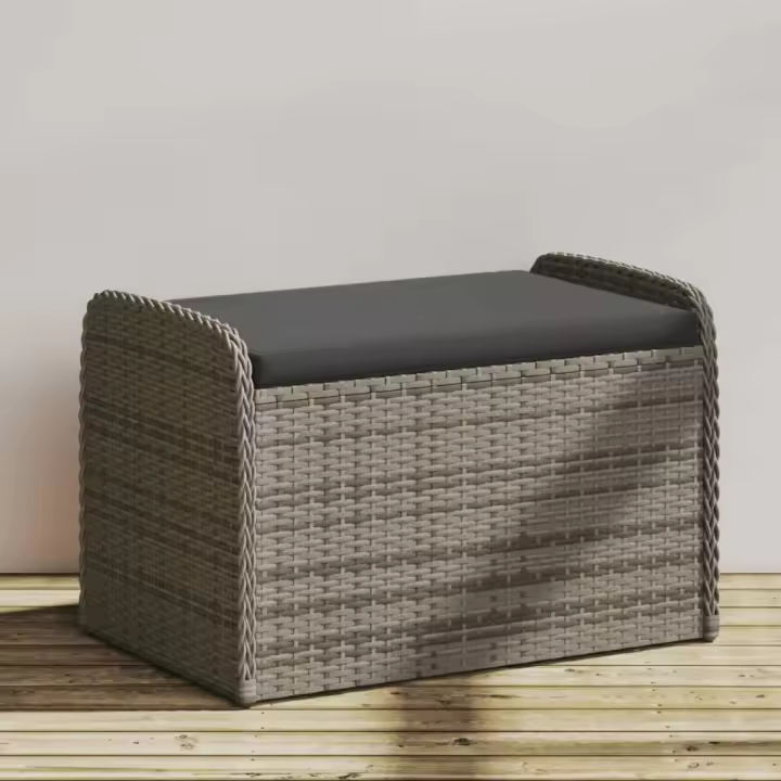 vidaXL Banco de almacenaje con cojín ratán sintético 80x51x52 cm en color Gris/Marrón/Negro | acolchados duraderos para sofás de jardín terraza exterior - 1