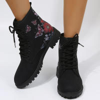 SP Botas Martin with estampado 3D de nuevo, BOTAS Cortas de Tacón Bajo with Cordones para Mujer, BOTAS de cuero de mujer de gran tamaño, BOTAS De Tubo bajo para Mujer. - details 3