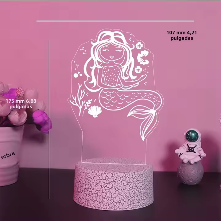 Lámpara De Noche LED 3D Mermaid Fashion Para Niños Decoración De Habitación Avatar Regalo Con Luz De Manaje Forma DIY Incluye Bombillas - 1