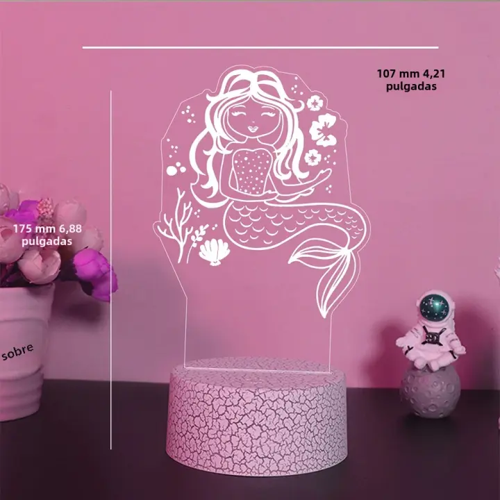 Lámpara De Noche LED 3D Mermaid Fashion Para Niños Decoración De Habitación Avatar Regalo Con Luz De Manaje Forma DIY Incluye Bombillas - 1