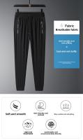 Pantalones Casuales Para Hombre Verano 2025 Ice Silk Delgados Talla Grande Cintura Baja Secado Rápido Joggers De Pierna Ancha Hasta El Tobillo - details 1