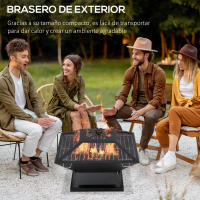Outsunny Brasero Exterior de Acero Pozo de Fuego para Jardín Multifuncional con Protector de Chispas y Atizador para Barbacoa Hogueras en Terraza Camping 45x45x34 cm Negro - details 3