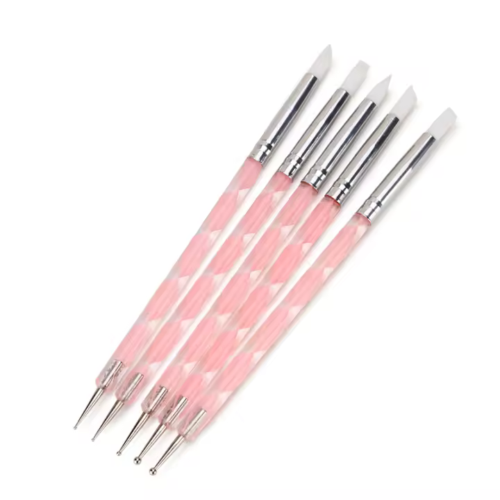 5Pcs Herramientas De Dibujo Para Uñas Acrílico Y Silicona Pincel De Flor 2 En 1 Acero Inoxidable Herramientas De Puntos Para Arte De Uñas - 1