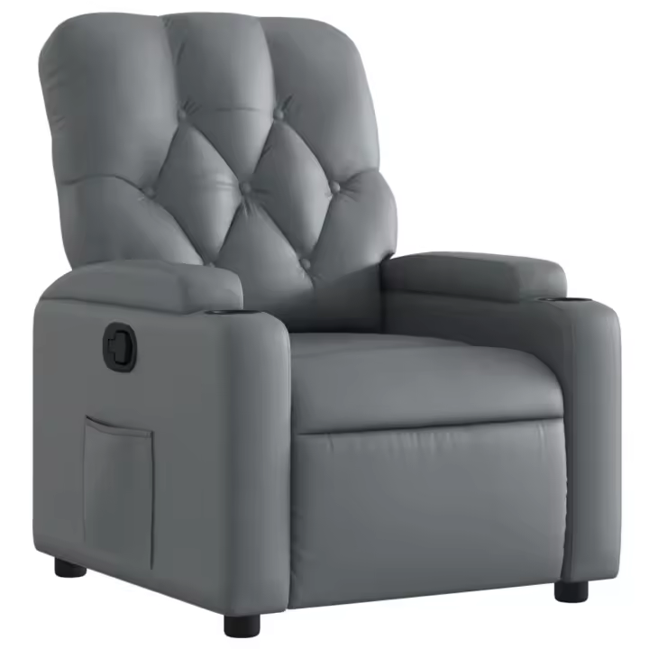 vidaXL Sillón reclinable de cuero sintético Negro, Gris, Sillon Dormitorio Sillon Comodos Silla Relax Sillón Sofá - 1