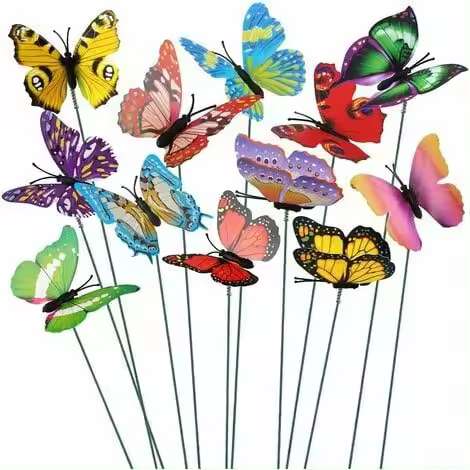 50 palos de mariposa decorados en el jardín de mariposas de colores de 7 cm, adecuados para mariposas en el césped del patio - 1
