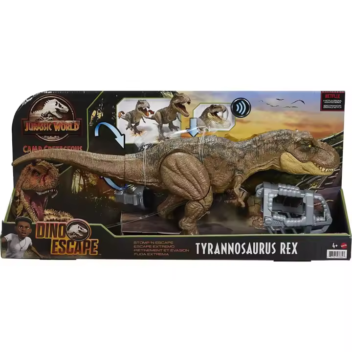 Jurassic World Dinosaurio T-Rex Pisa y Ataca Figura de juguete articulada con sonidos, para niños Mattel GYW84 - 1