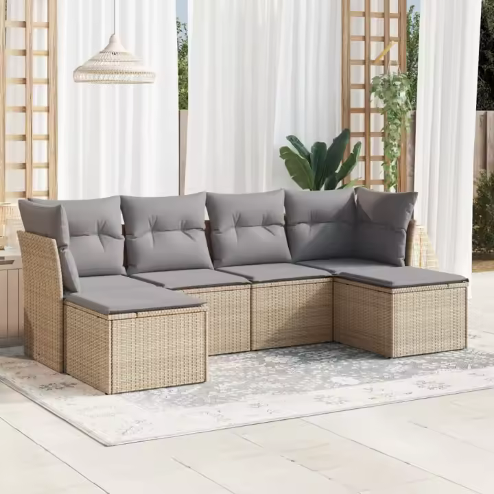 vidaXL Juego de sofás jardín con cojines 6 pzas ratán sintético beige - 1