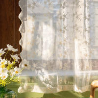 2Pcs Cortinas De Encaje Transparentes Para Sala De Estar Y Dormitorio Cortinas Cortas Para Cocina Beige Decoración De Hogar - details 4