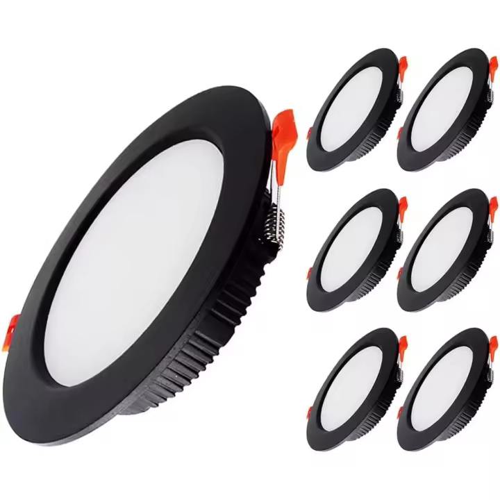 Foco LED empotrable negro extraplano IP44 para baño, 5 W, 500 lm, equivalente a 50 W incandescente, blanco frío 6000 K, CA 220-240 V, luz de techo empotrada redonda para cocina, dormitorio, sala de estar [Clase energética G] - 1