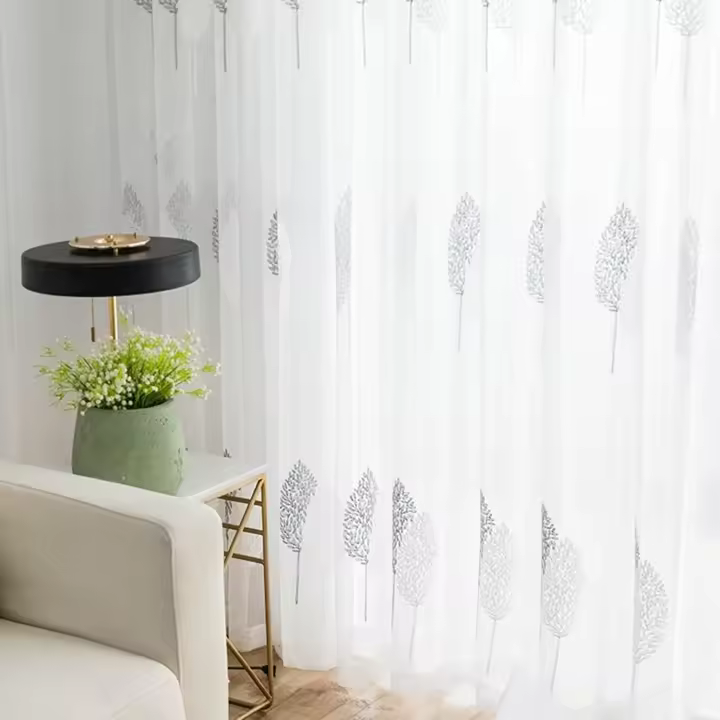 Cortinas de tul con bordado floral, sencillas, transpirables y frescas, con ojales, para dormitorio, 2 unidades (color: D, tamaño: 150 x 270 cm (59 x 106 pulgadas)) - 1