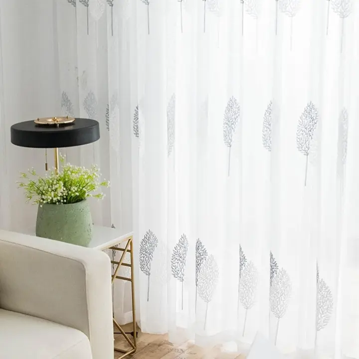 Cortinas de tul con bordado floral, sencillas, transpirables y frescas, con ojales, para dormitorio, 2 unidades (color: D, tamaño: 150 x 270 cm (59 x 106 pulgadas)) - 1