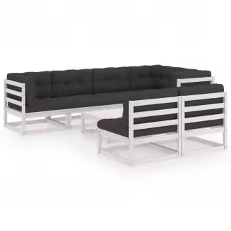 VIDAXL 3076660 set de muebles de jardín de 8 piezas en madera de pino blanco con cojines de color antracita - 1