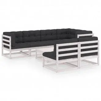 VIDAXL 3076660 set de muebles de jardín de 8 piezas en madera de pino blanco con cojines de color antracita - 1