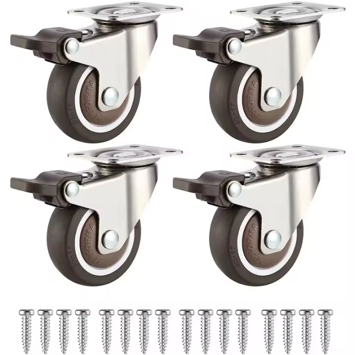 4 ruedas giratorias de goma de 38mm, ruedas de transporte que contienen tornillos - 1