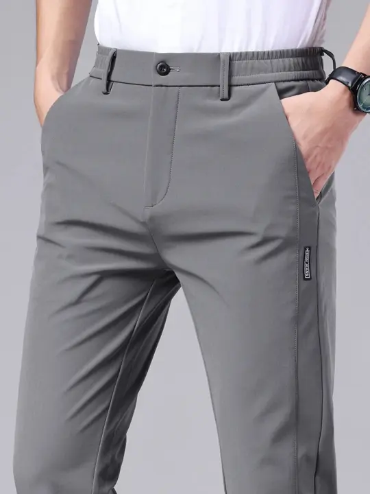 Pantalones Casuales Para Hombre Gris Claro Con Cintura Semi Elástica Nylon Seda Business Gentleman Verano Estilo Recto Tubo Ligero - 1