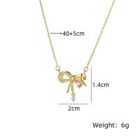 Collar De Lujo En Forma De Diamante Rosa Con Lazo Colgante De Cobre Estilo Sweet Hundred Para Mujeres Joyería De Moda - details 0