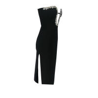 Vestido De Fiesta Para Mujer Verano 2024 Cuello En V Sin Mangas De Diamante Ajustado Sin Espalda Largo De Tobillo Con Adorno De Joyas Estilo Sexy Y Club - details 6