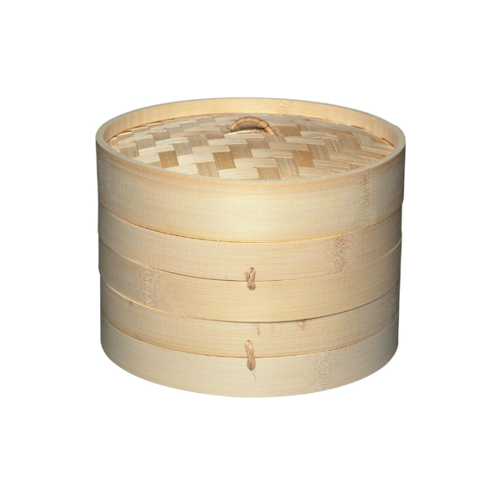 Bloom Store-Vaporera de Bambú, 18/21 Cm, Cesta de Vapor de Alimentos de Dos Niveles, Incluye Tapa de Bambú y 2 Cestas de Bambú,Vaporera de bambú con cubierta, vaporera china para albóndigas, vaporera para moños